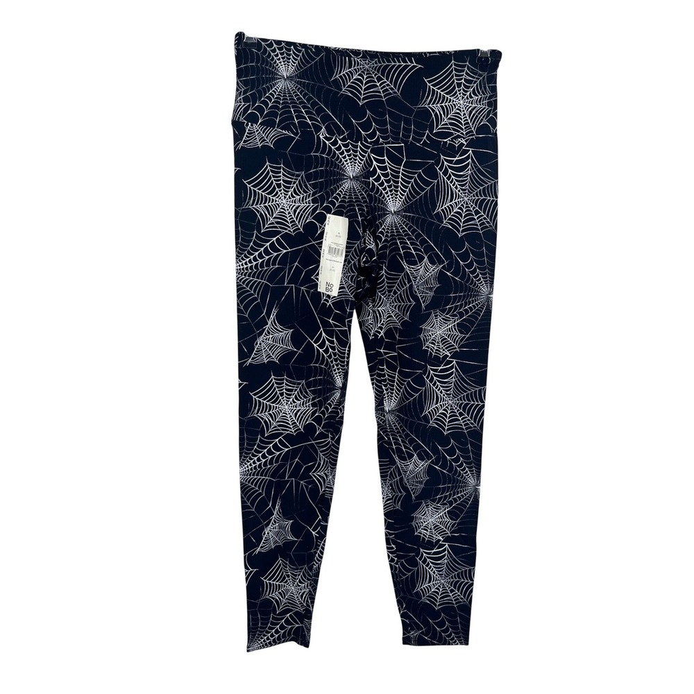 Spiderweb Halloween Leggings Womens Medium Black White Goth Stretch NEW
